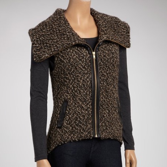 NWT Shui Chen Wool & Leather Vest - Picture 1 of 8